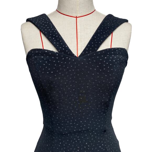 Vintage L.A. Glo Black Glitter Dot Side Slit Grecian Neck Dress - Picture 2 of 8